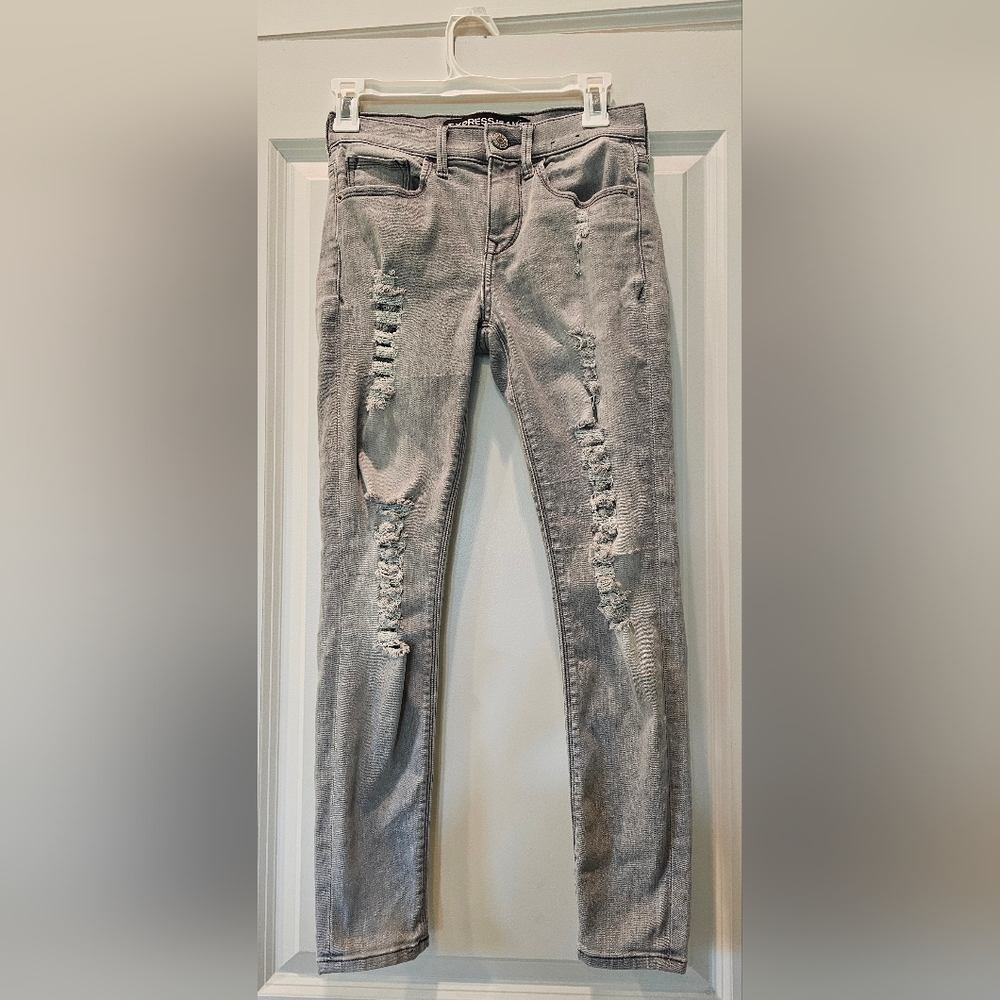 Express Mid-Rise Destroyed Skinny Jean